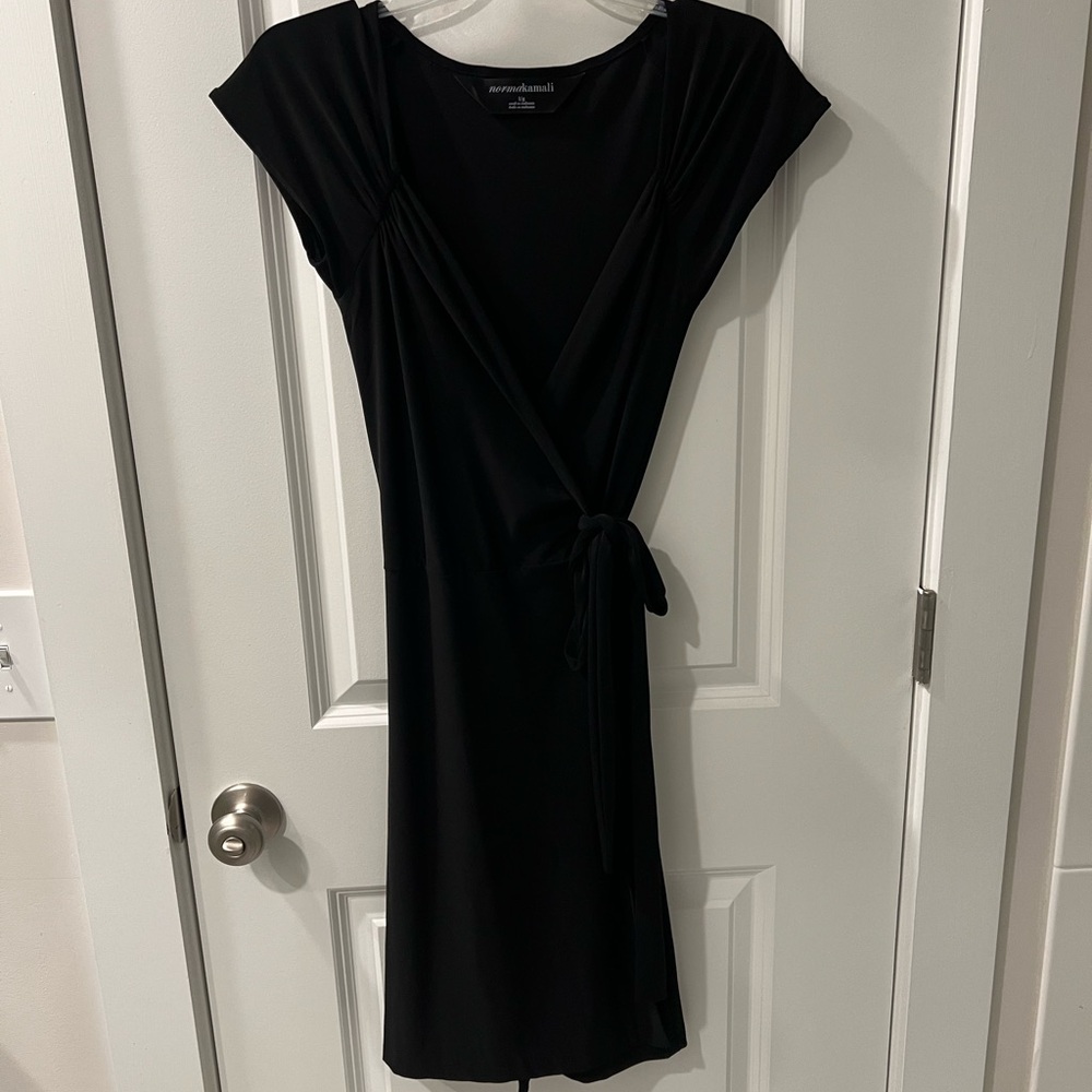 Norma Kamali Black Wrap Midi Dress with V-Neck